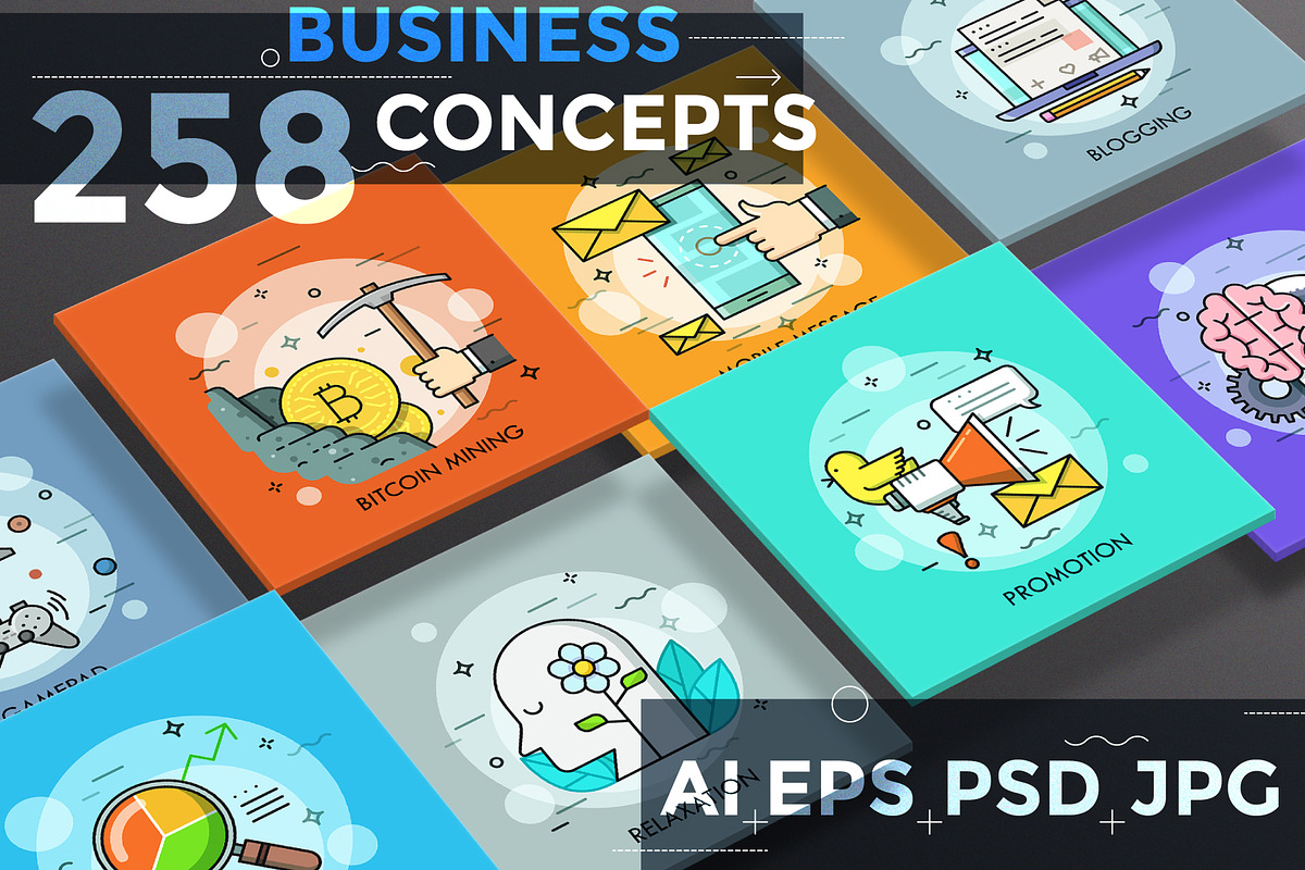 Set of Thin Line Business Concepts in Graphics - product preview 8