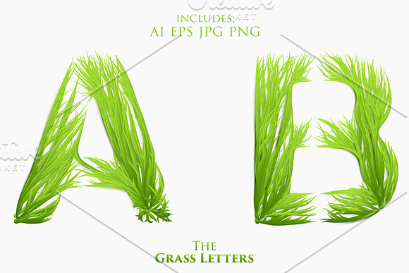 Vector Grass Letters Set  in Illustrations - product preview 1