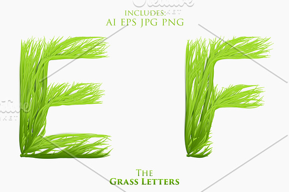 Vector Grass Letters Set  in Illustrations - product preview 3