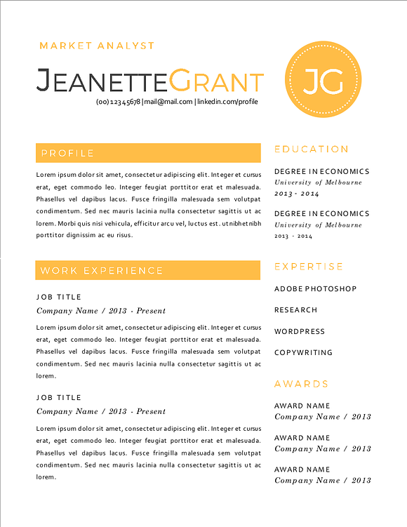 3 in 1 gold round initials resume in Resume Templates - product preview 1