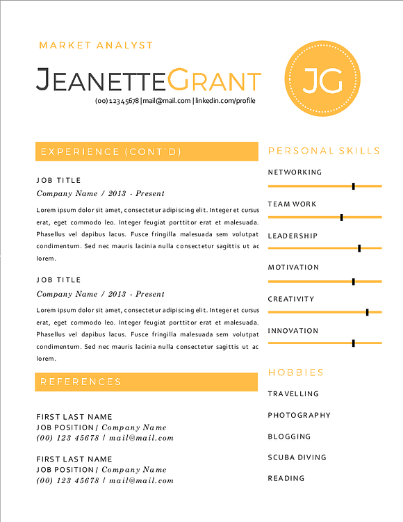 3 in 1 gold round initials resume in Resume Templates - product preview 2