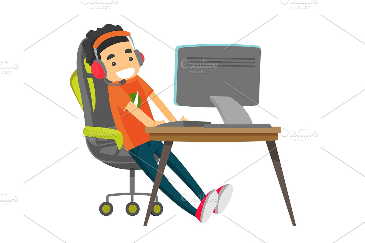 Young caucasian white gamer playing video game. in Illustrations - product preview 8