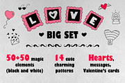 Hearts and messages big graphic set