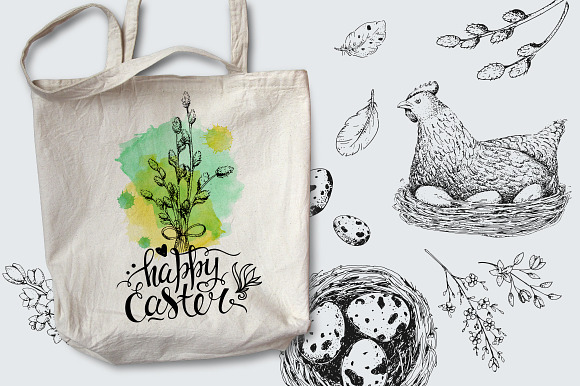 Hand drawn Easter set elements in Illustrations - product preview 7