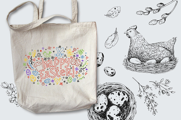 Hand drawn Easter set elements in Illustrations - product preview 8