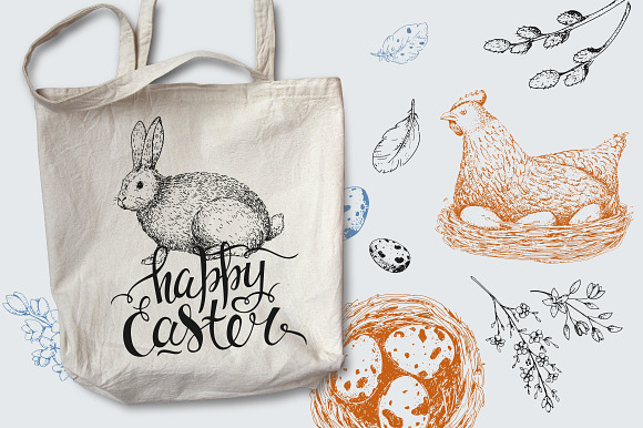 Hand drawn Easter set elements in Illustrations - product preview 9