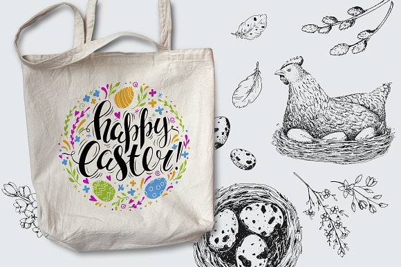 Hand drawn Easter set elements in Illustrations - product preview 10