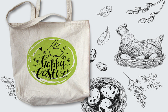 Hand drawn Easter set elements in Illustrations - product preview 13