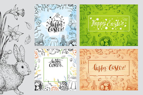 Hand drawn Easter set elements in Illustrations - product preview 17