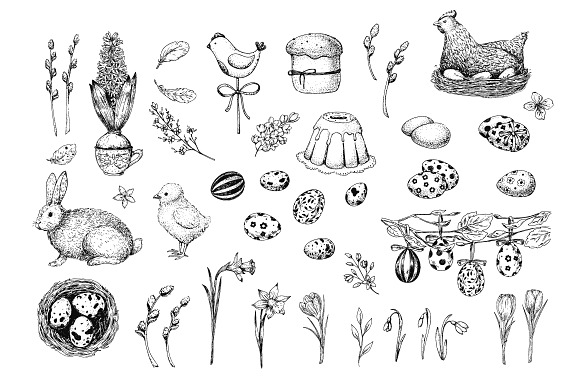 Hand drawn Easter set elements in Illustrations - product preview 19