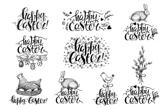 Hand drawn Easter set elements in Illustrations - product preview 23