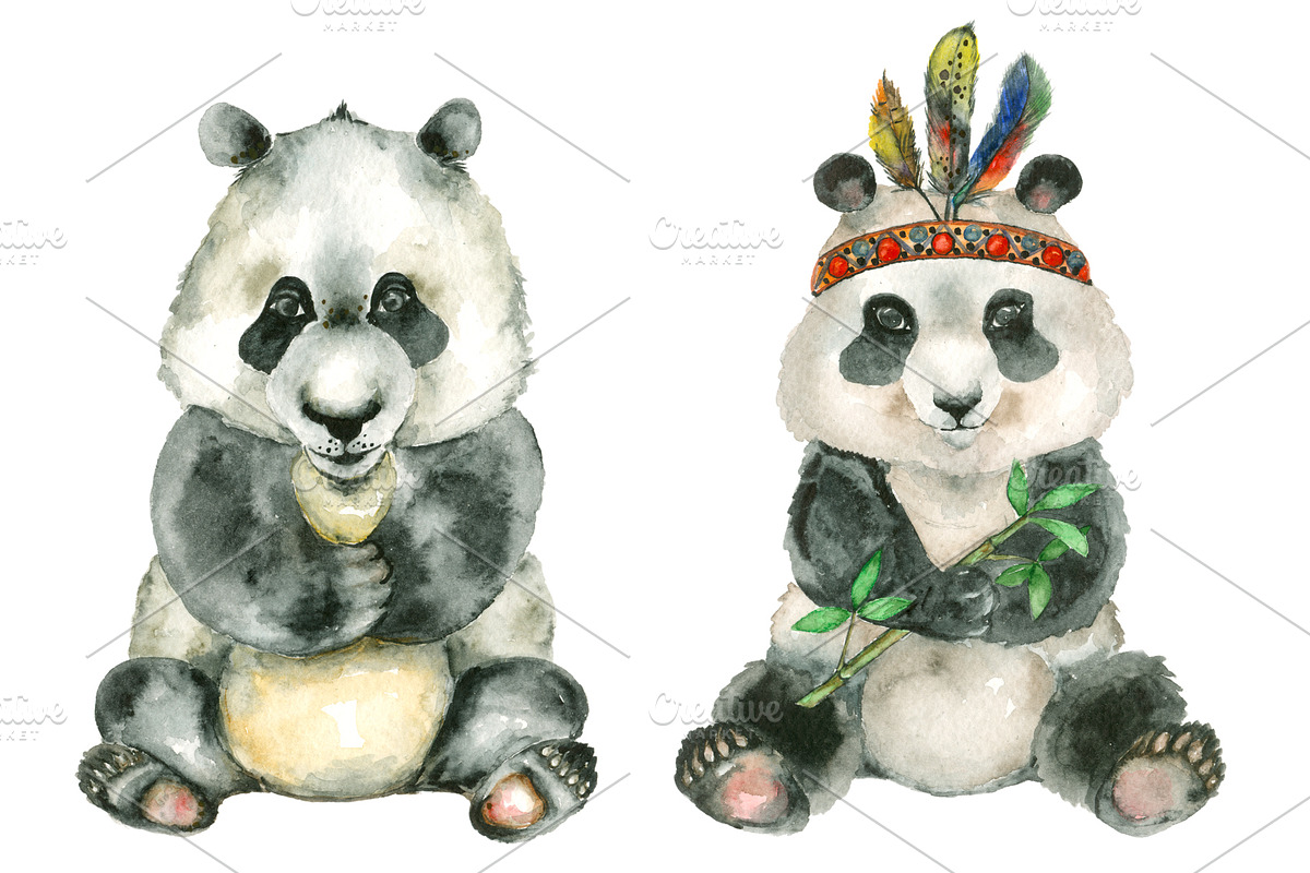 Panda bear and Panda Indian in Illustrations - product preview 8