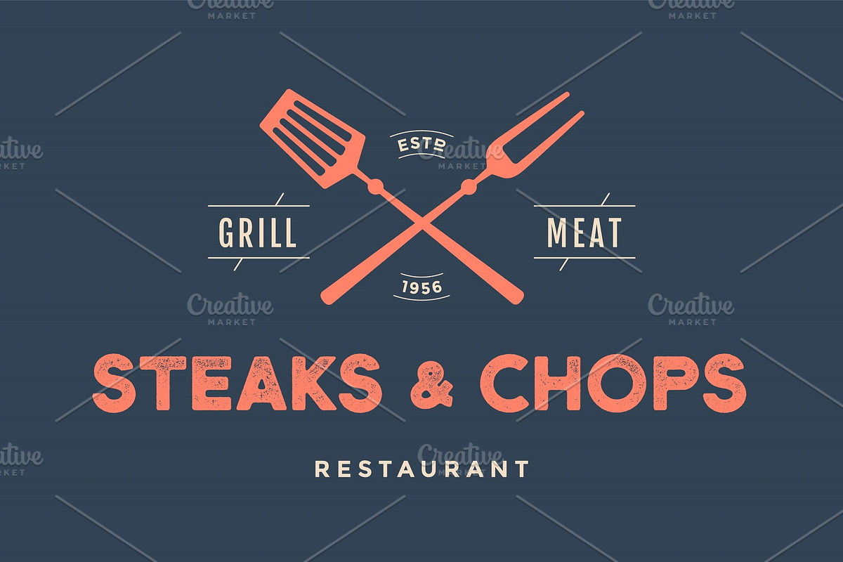 Label of restaurant with grill symbols in Illustrations - product preview 8