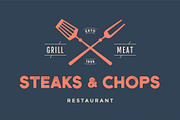 Label of restaurant with grill symbols