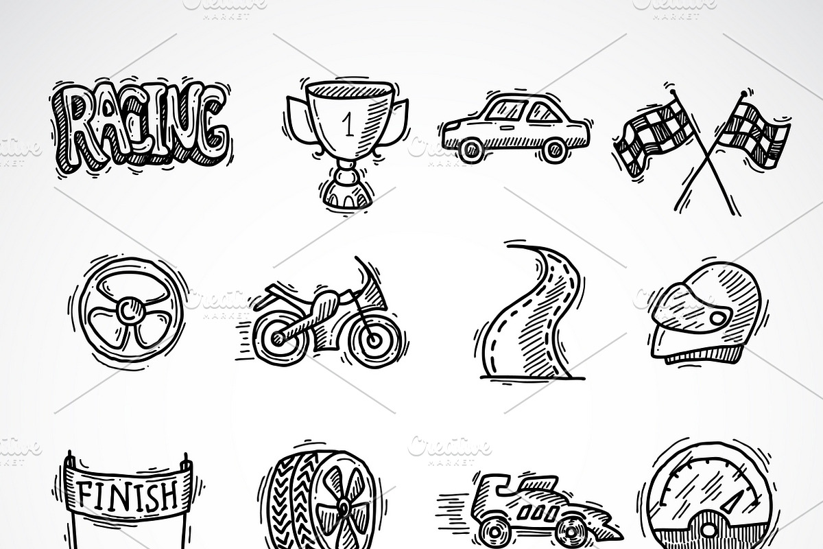 Racing sketch icon set in Graphics - product preview 8
