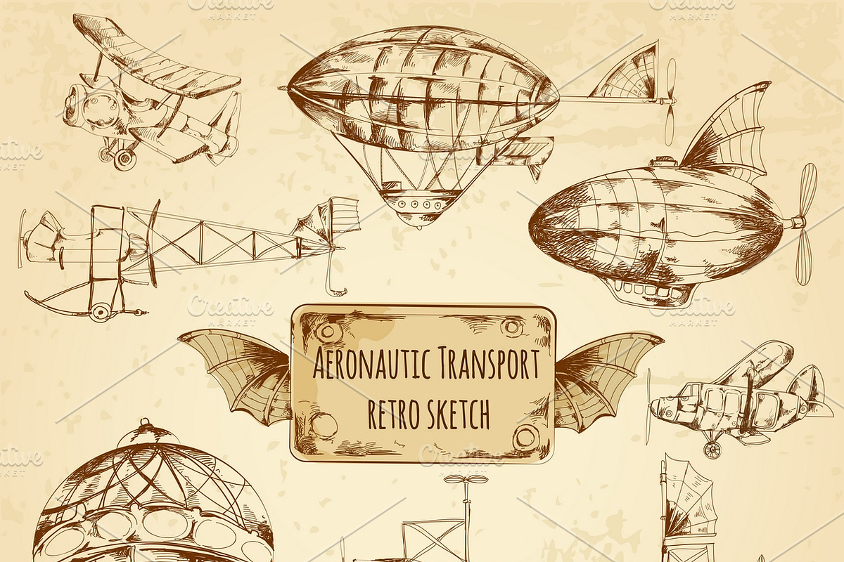 Retro aviation sketch in Illustrations - product preview 8
