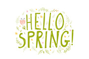 Green colored Hello Spring words 