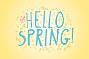 Hello Spring words and soft flowers