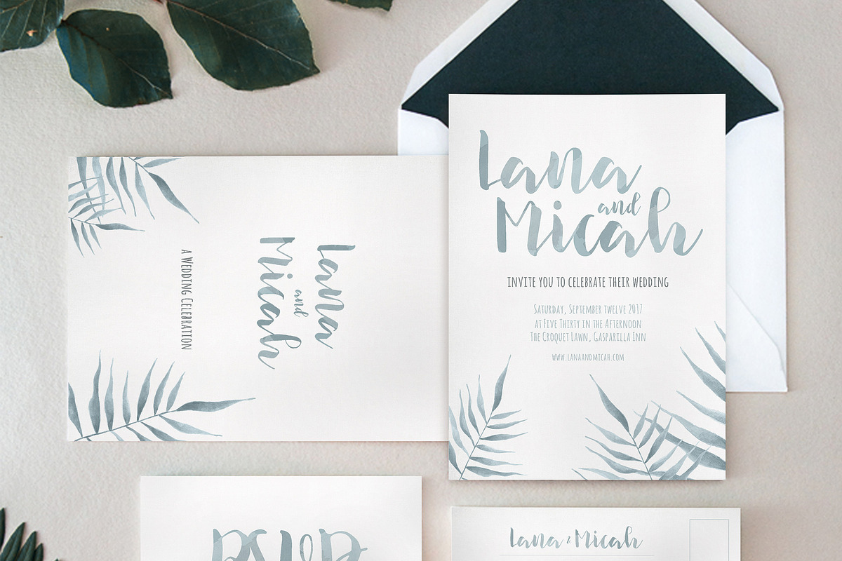 Watercolor Foliage Invitation Suite in Wedding Templates - product preview 8