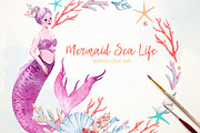 Watercolor set of "Mermaid Sea Life"