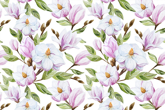 Magnolia set (watercolor, vector) in Patterns - product preview 1
