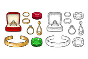 Set jewelry. Vintage color vector engraving illustration