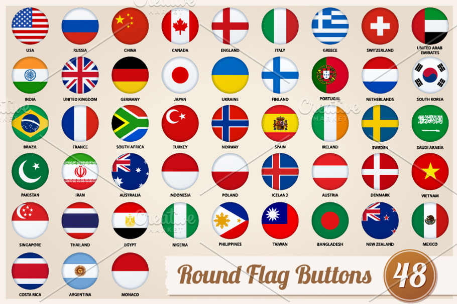 Set of round flags buttons in Flag Icons - product preview 8