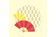 Japanese Traditional Fans and Pattern in Circle