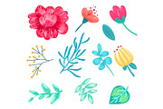 Set of Various Floral Icons on Vector Illustration