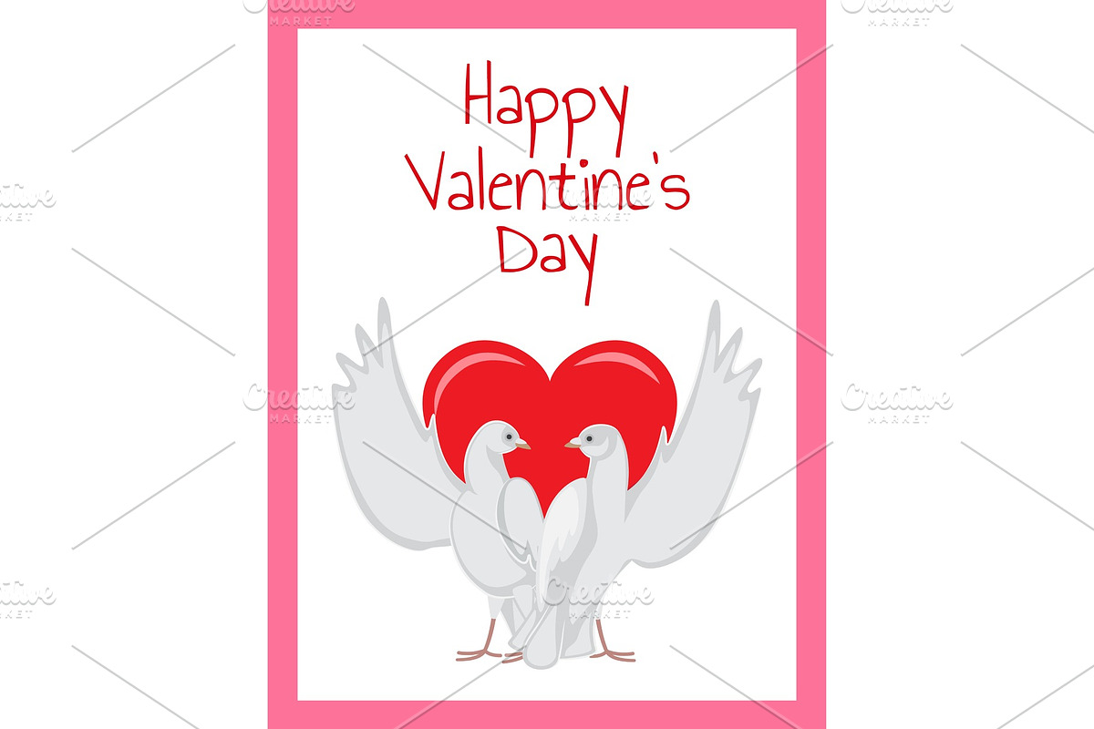 Happy Valentines Day Poster Two Doves Rising Wings in Illustrations - product preview 8
