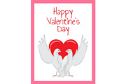 Happy Valentines Day Poster Two Doves Rising Wings