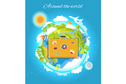 Around the World Color Card Vector Illustration