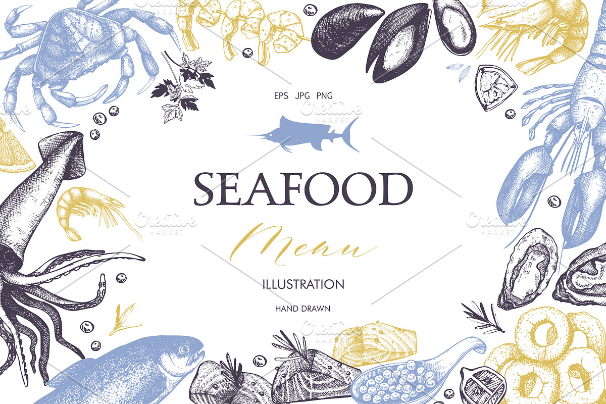 Vintage Seafood Sketch Collection in Illustrations - product preview 8