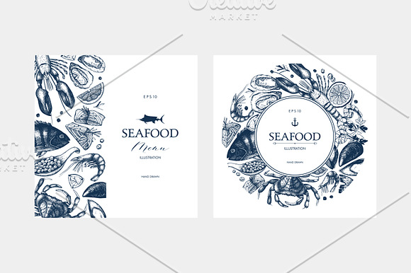 Vintage Seafood Sketch Collection in Illustrations - product preview 3