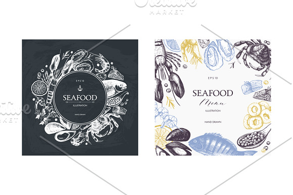 Vintage Seafood Sketch Collection in Illustrations - product preview 4
