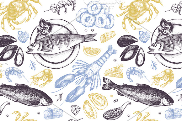 Vintage Seafood Sketch Collection in Illustrations - product preview 6