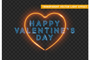 Happy Valentines Day on the background of neon light red heart.