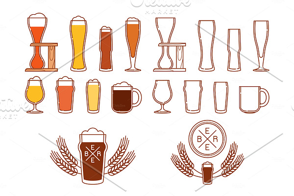Beer and glasses logos and icons