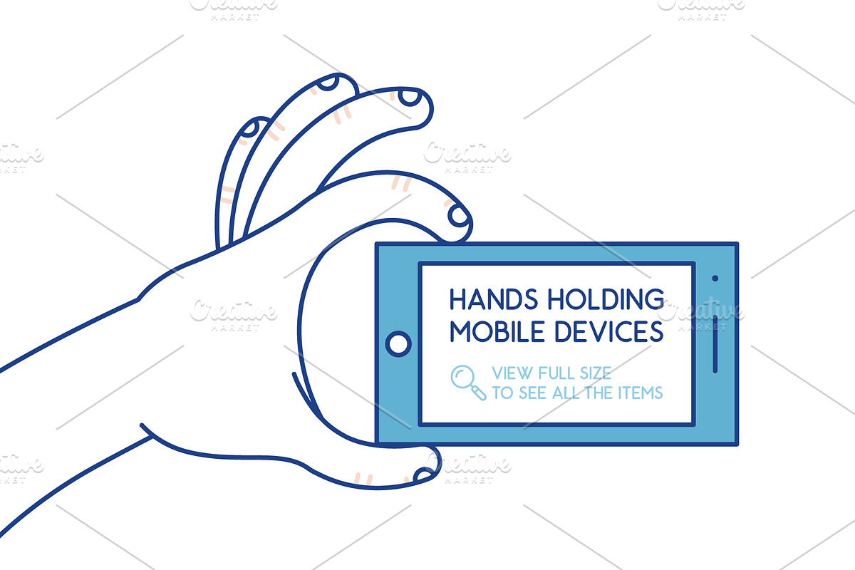 30 hands holding mobile devices in Illustrations - product preview 8