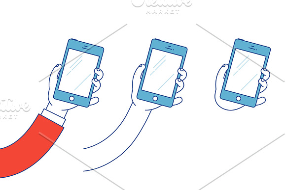 30 hands holding mobile devices in Illustrations - product preview 1