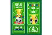 Vector tickets of football soccer team championship