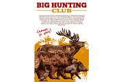 Vector sketch poster of hunting club wild animals