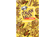 Vector Italian pasta sketch poster restaurant menu