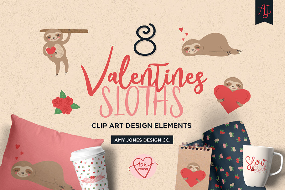 Valentine's Sloths Clipart Set