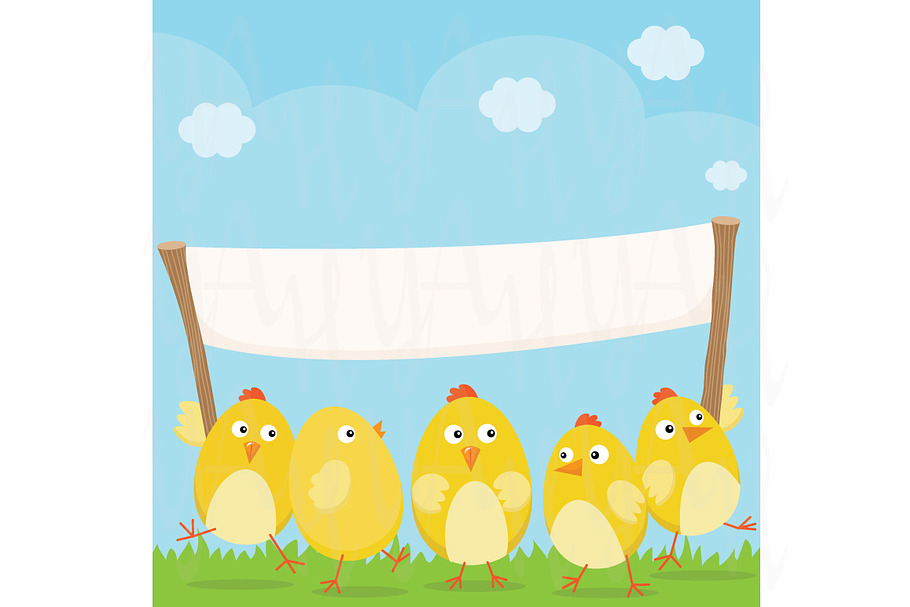 Happy Easter Chicks with Banner