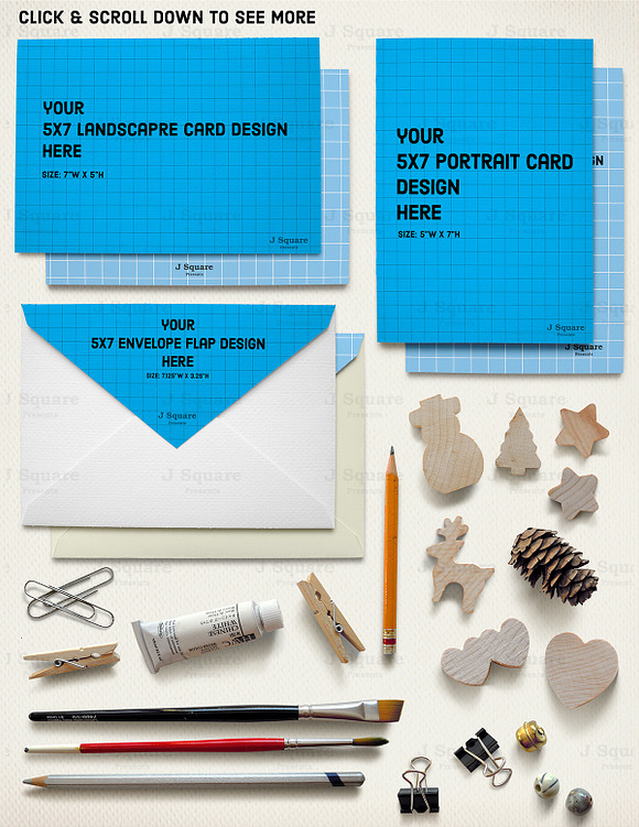 5x7 Card/Envelope Mock Up & Props in Print Mockups - product preview 2