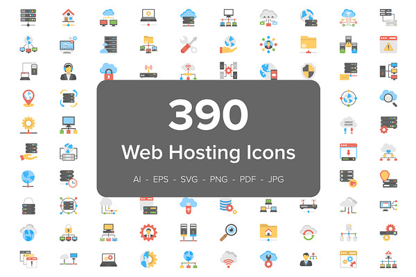 390 Web Hosting Flat Vector Icons