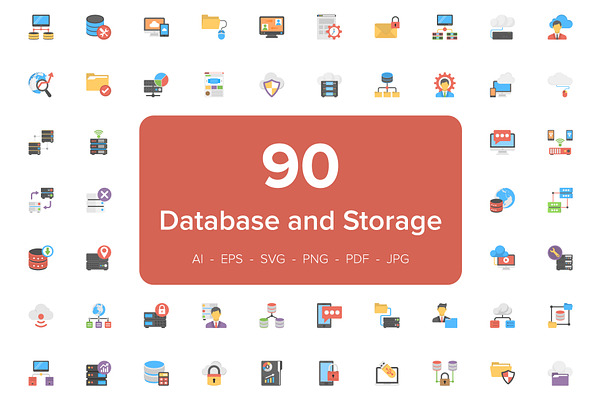 90 Database and Storage Flat Icons