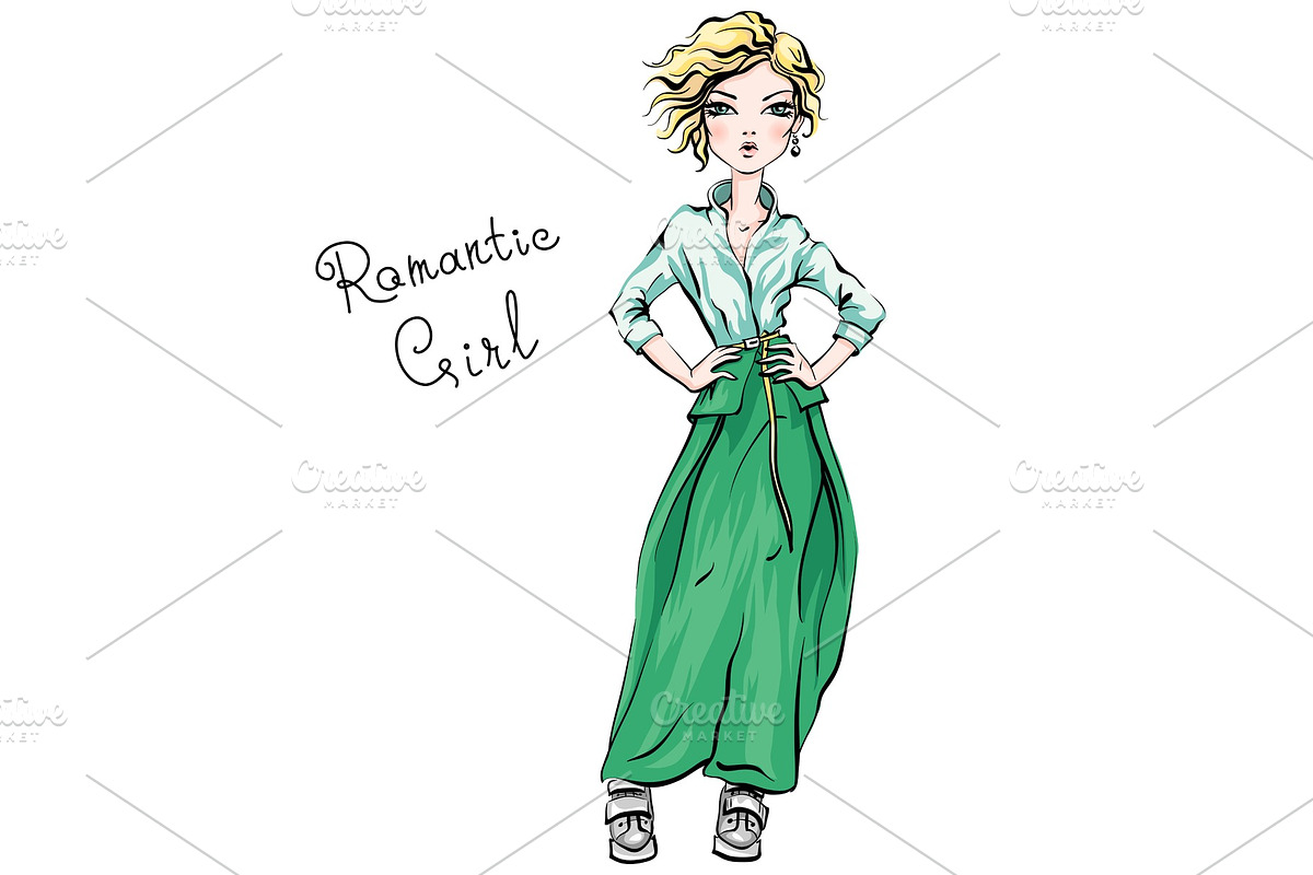 Fashion girl in autumn clothes in Illustrations - product preview 8