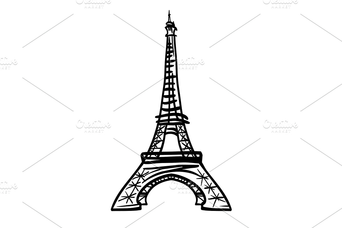 Vector doodle black Eifel Tower hand drawn landmark symbol of Paris, France. Great for french invitations, greeting cards, postcards, gifts. in Illustrations - product preview 8